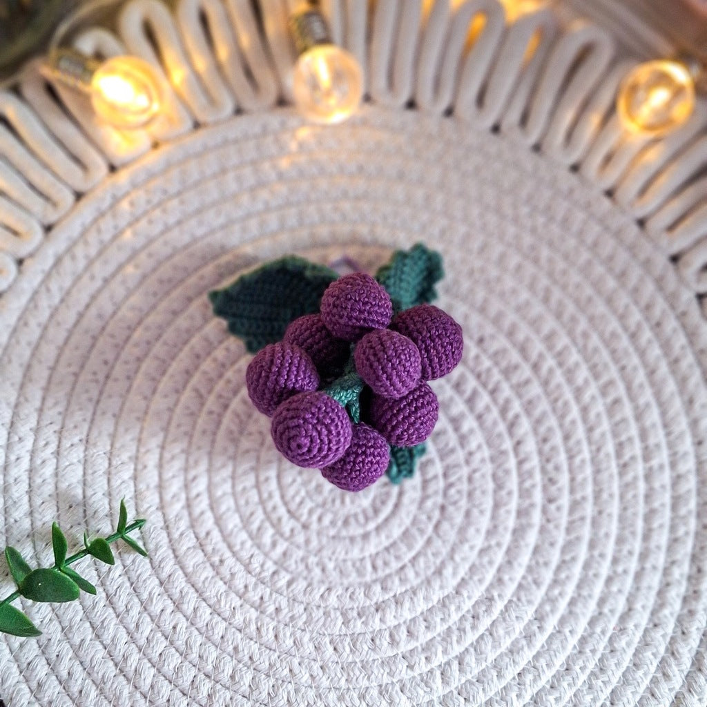 Purple Grapes Keychain, Handmade Crochet, Cotton