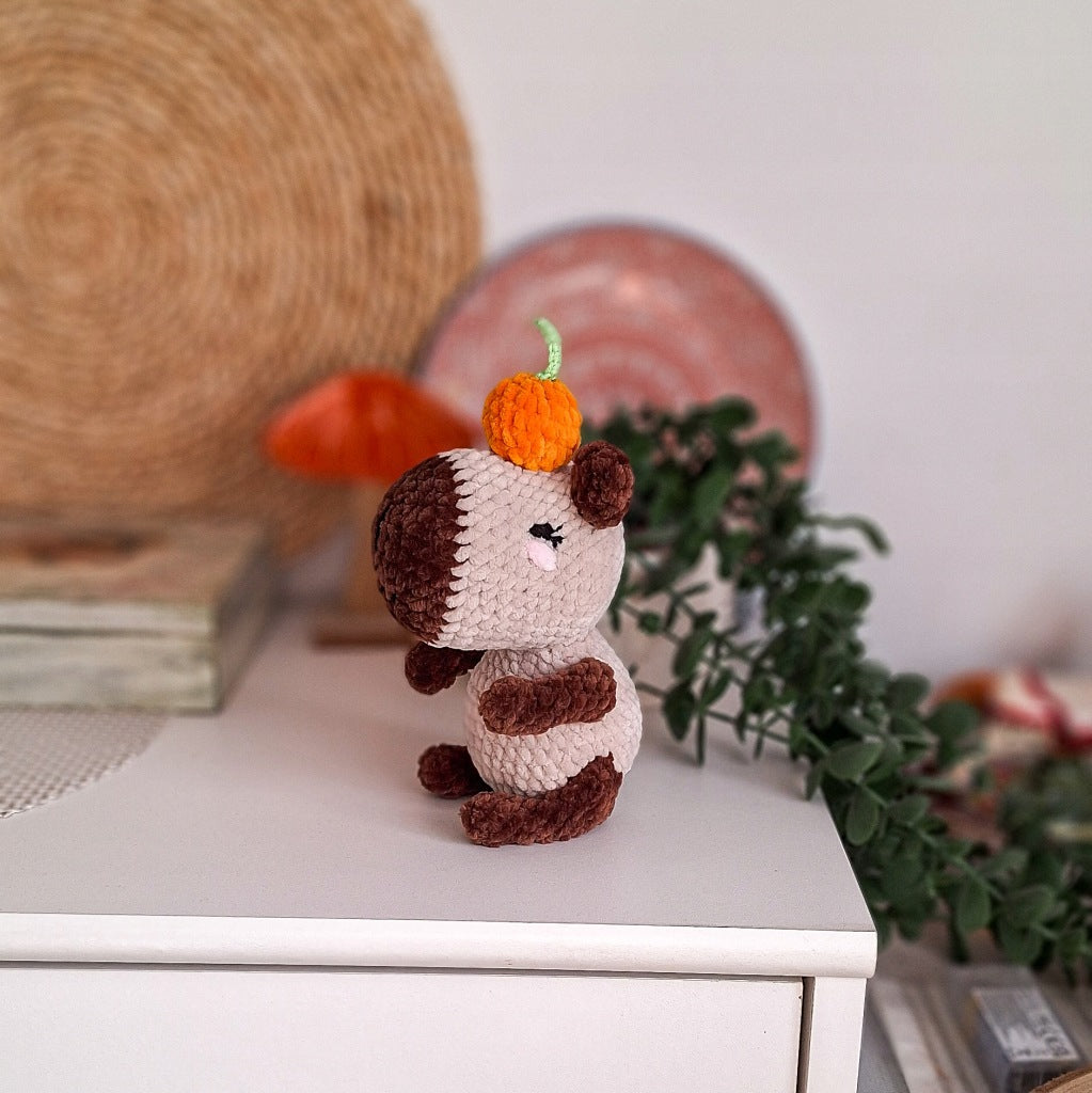 Handmade Crochet Capybara with Tangerine, 18 cm, Plush Cuddly Toy