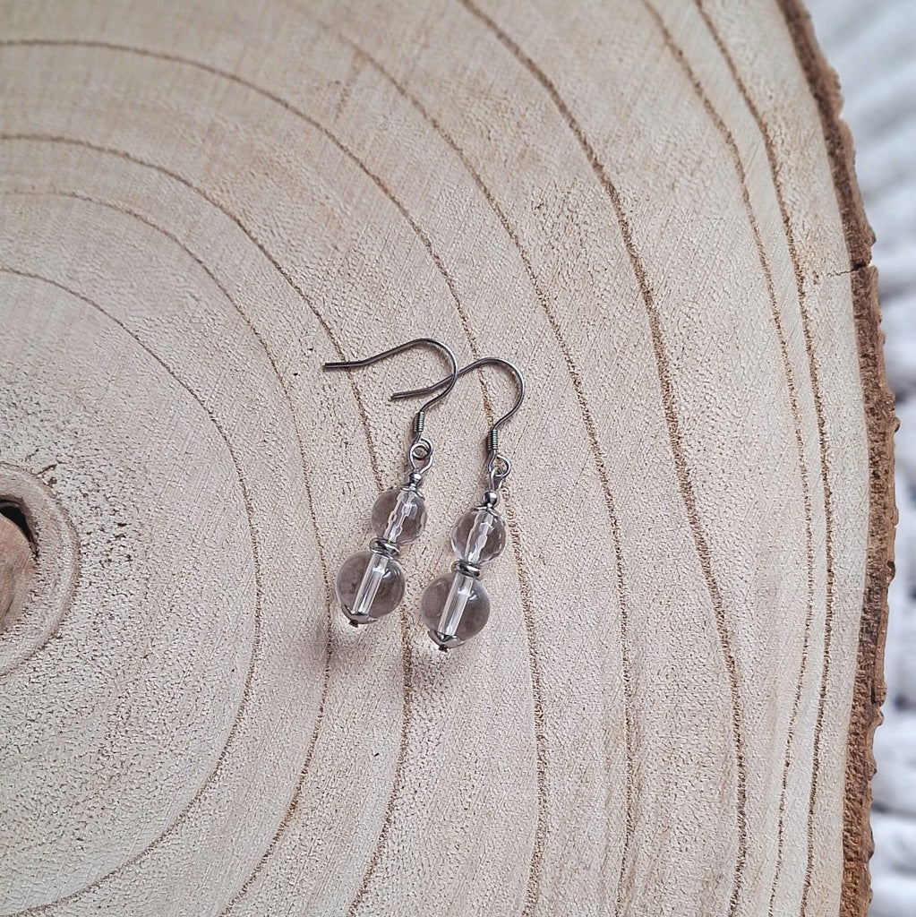 Czech Glass Bead Ball Earrings, Transparent, Surgical Steel