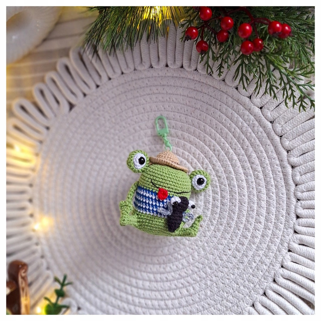 Frog Keychain, 10 cm, Handmade Crochet Amigurumi Charm