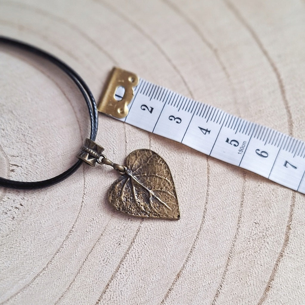 Vintage Leaf Necklace, Bronze Pendant, Retro Nature Handmade