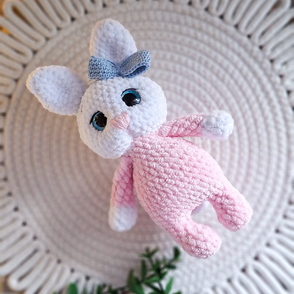 Bunny with a Bow Plush Toy, Handmade Amigurumi, 22 cm