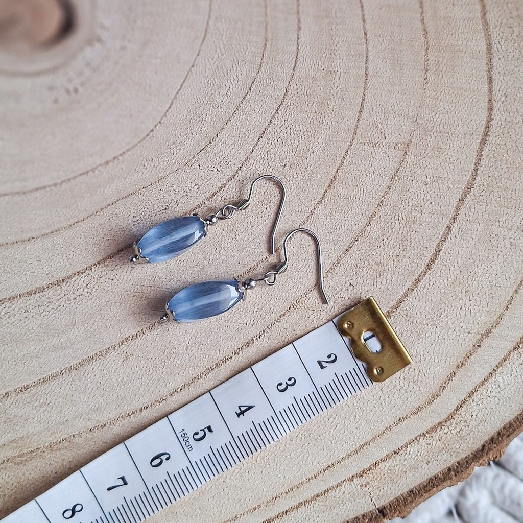 Blue Cat's Eye Earrings, Surgical Steel, Elegant
