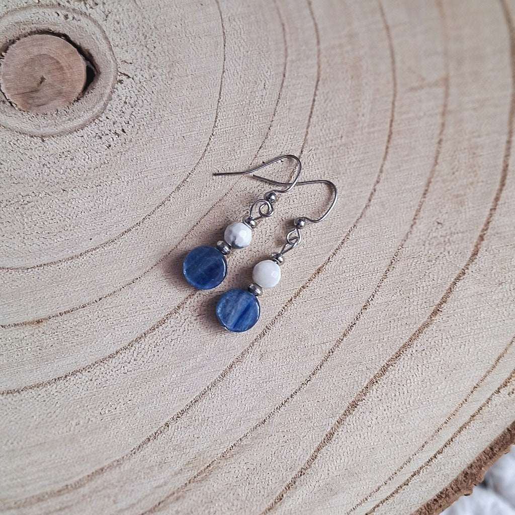 Kyanite and Kachalong Earrings, Surgical Steel, Elegant, Dangle