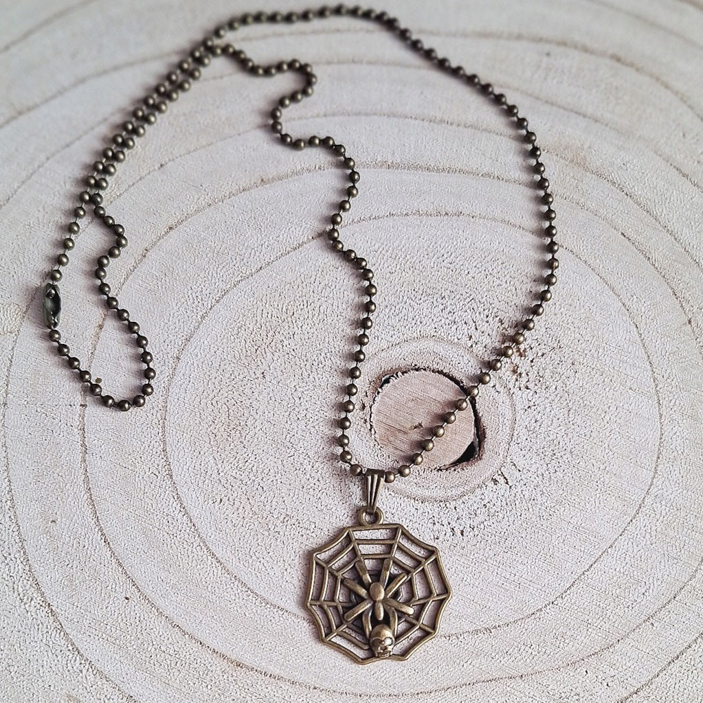 Spider in a Web Pendant, Vintage Retro Necklace, Halloween