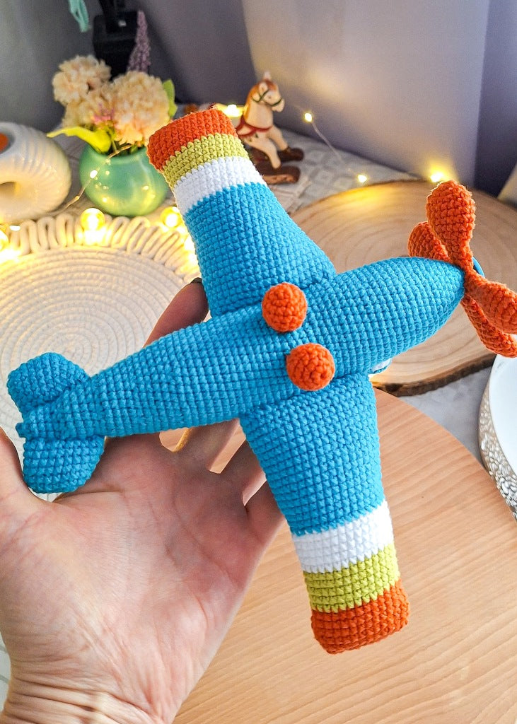 Crochet Airplane Plush Toy, 23 cm, Handmade Gift for a Boy