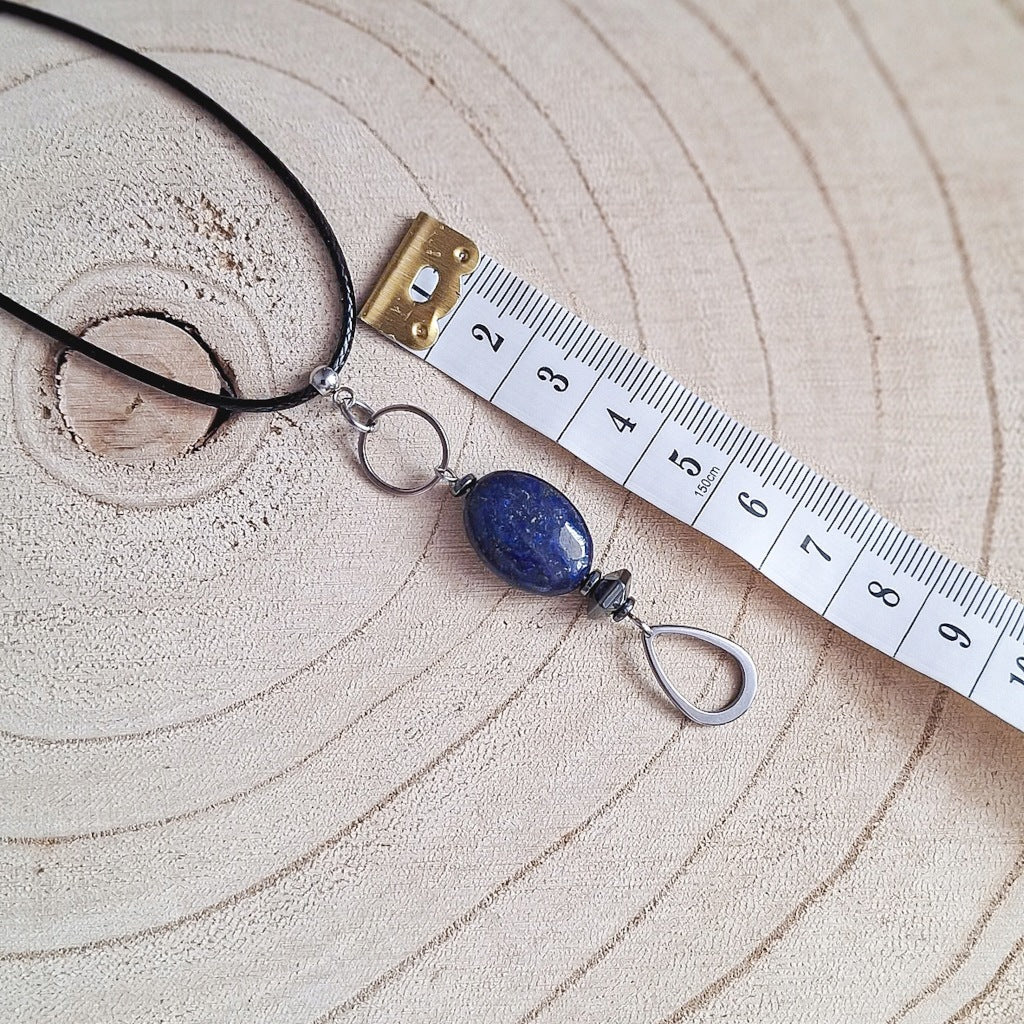 Lapis Lazuli and Hematite Necklace, Stainless Steel, Handmade