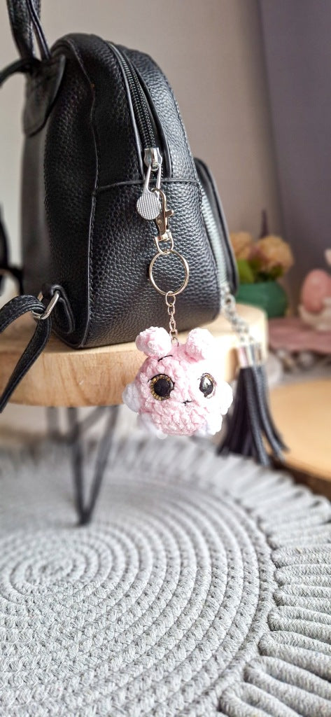 Pink Handmade Crochet Bunny Keychain | Plush Yarn Toy