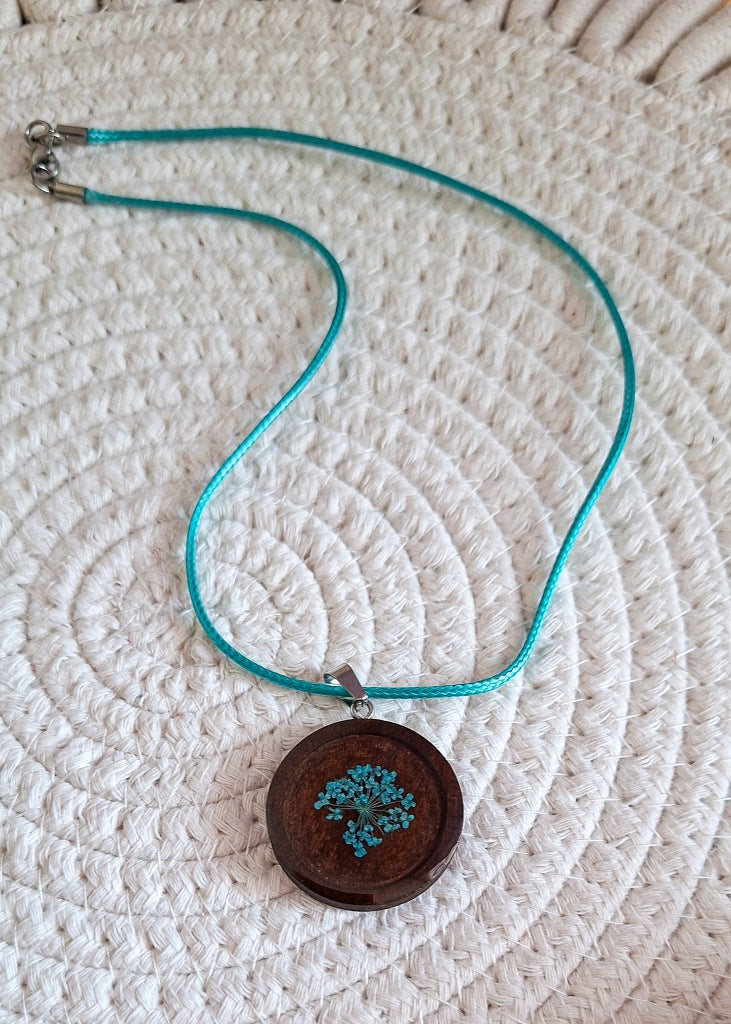 Blue Flower Resin Necklace, Handmade
