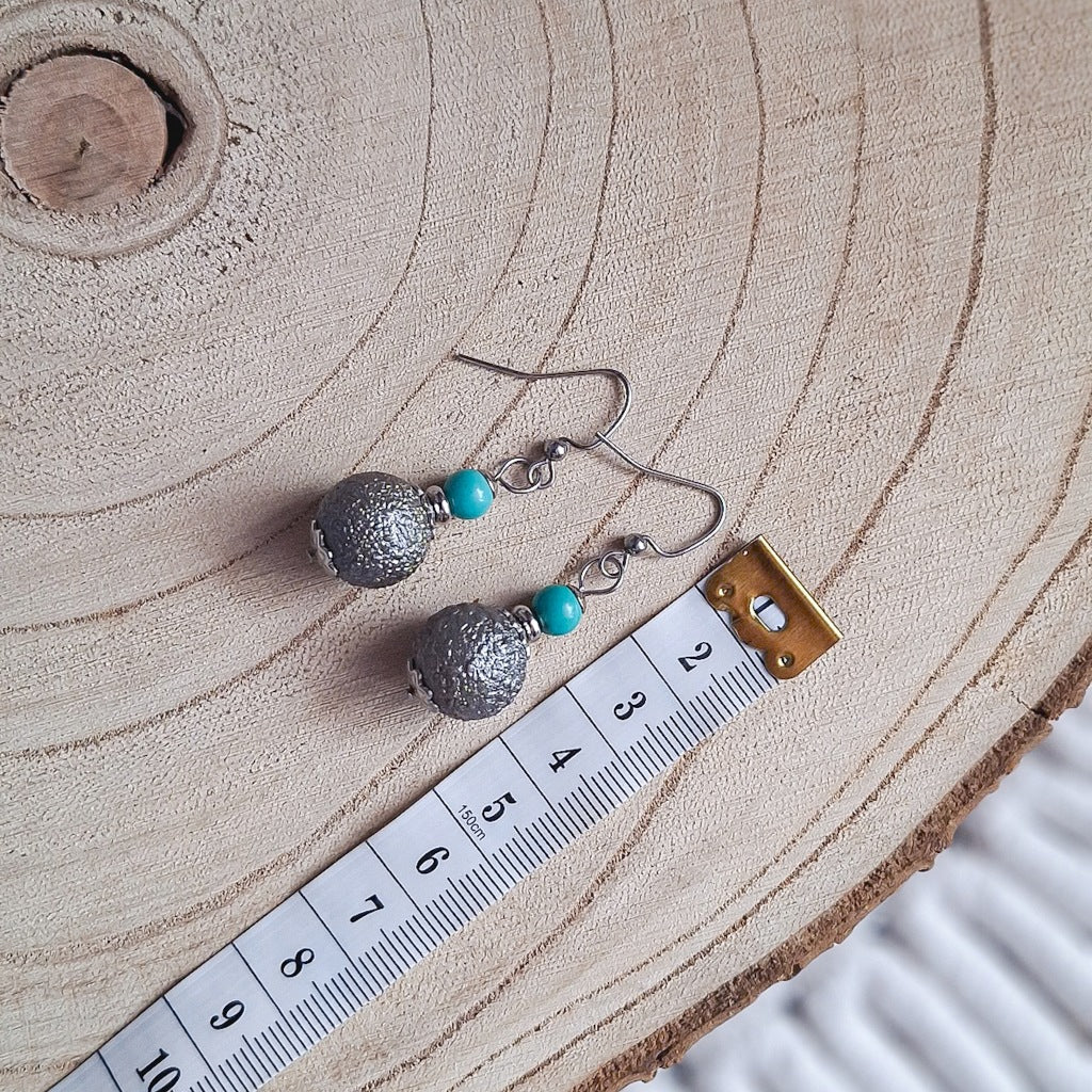 Turquoise Howlite and Glass Earrings, Surgical Steel, Dangle