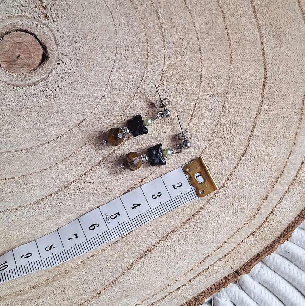 Butterfly Stud Earrings, Tiger's Eye, Surgical Steel, Delicate