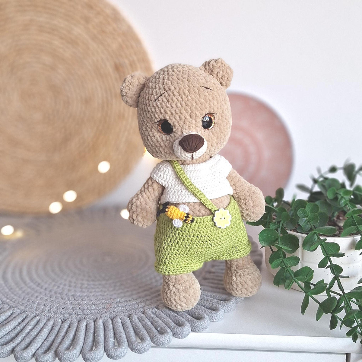 Crochet Teddy Bear Doll 25cm Removable Outfit Dress Up Amigurumi Nursery Baby Gift Variation names: No-Outfit Bear
