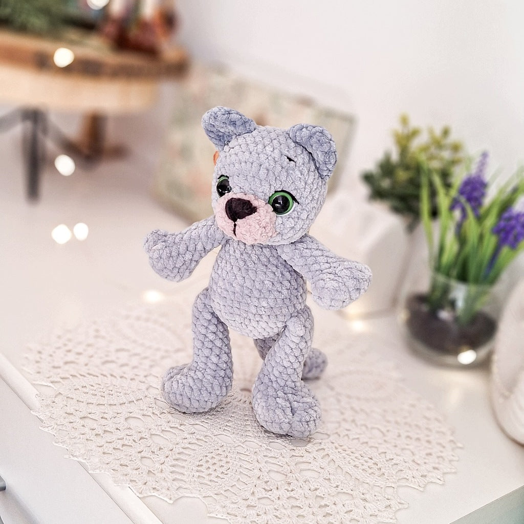 Grey Kitten Plush Toy, Handmade Amigurumi, 18 cm