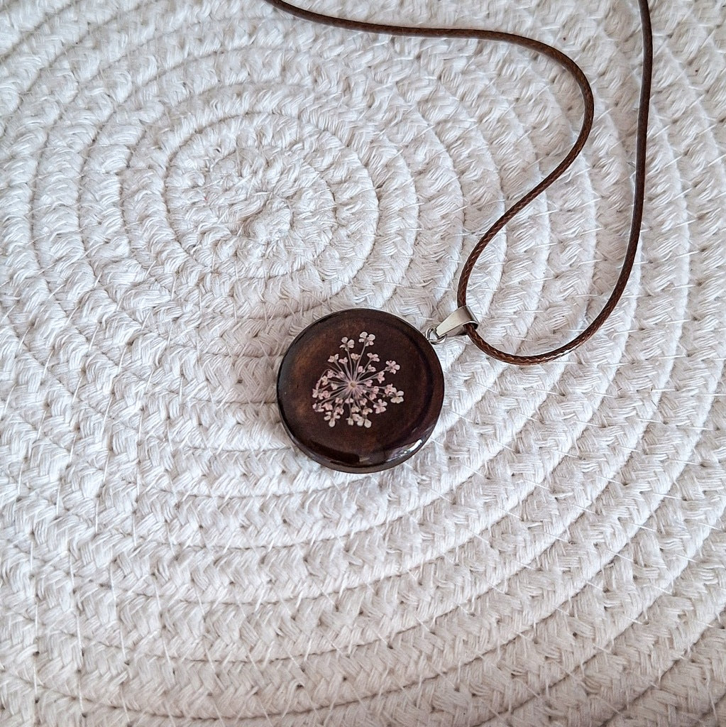 Light Pink Flower Resin Necklace, Handmade, 3 cm
