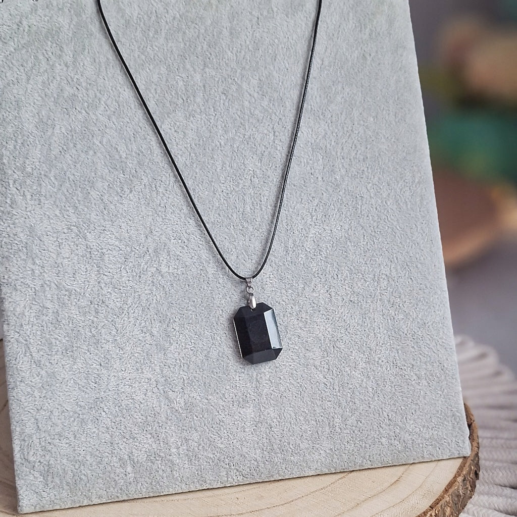Geometric Epoxy Resin Necklace on a Cord – Handmade Pendant