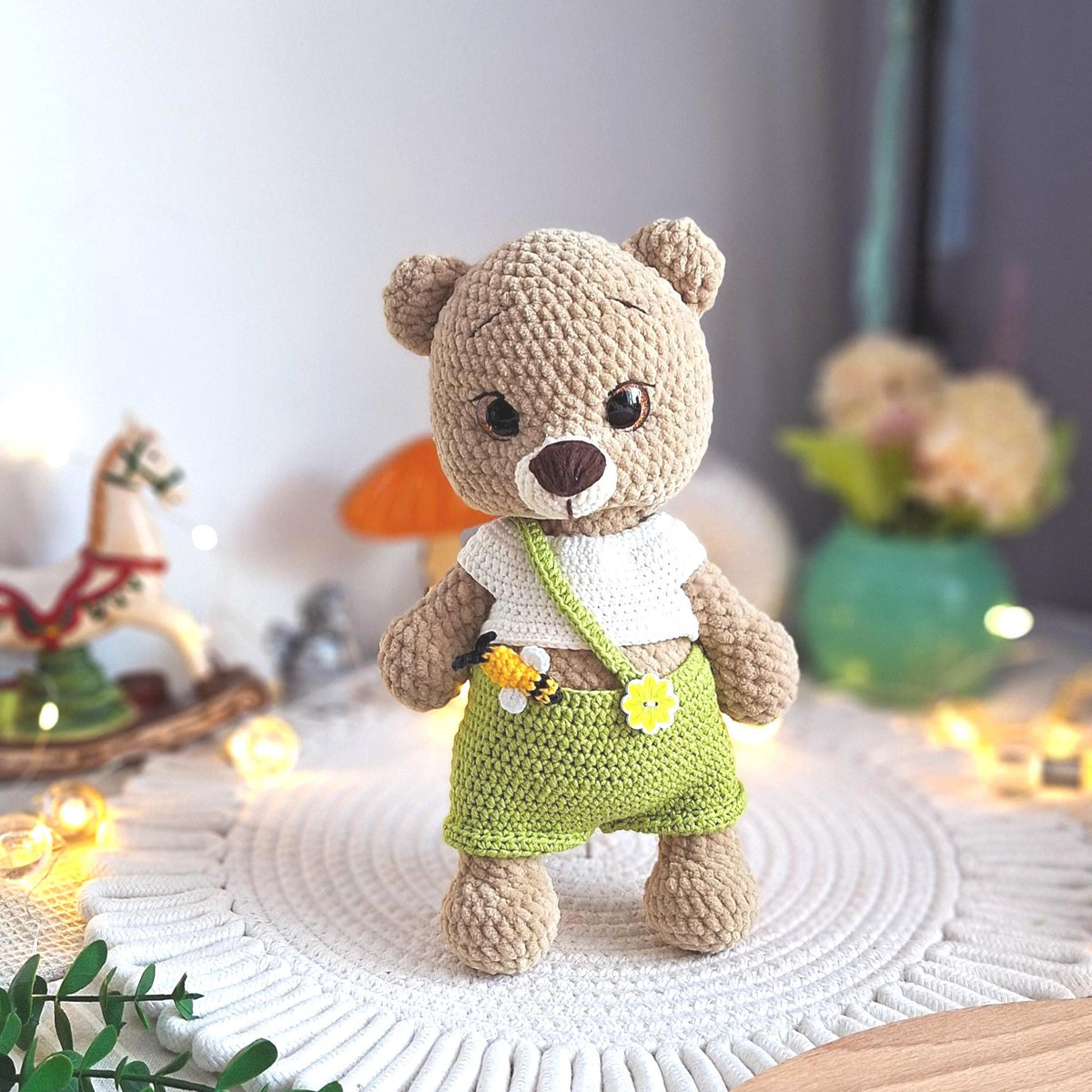 Crochet Teddy Bear Doll 25cm Removable Outfit Dress Up Amigurumi Nursery Baby Gift Variation names: No-Outfit Bear