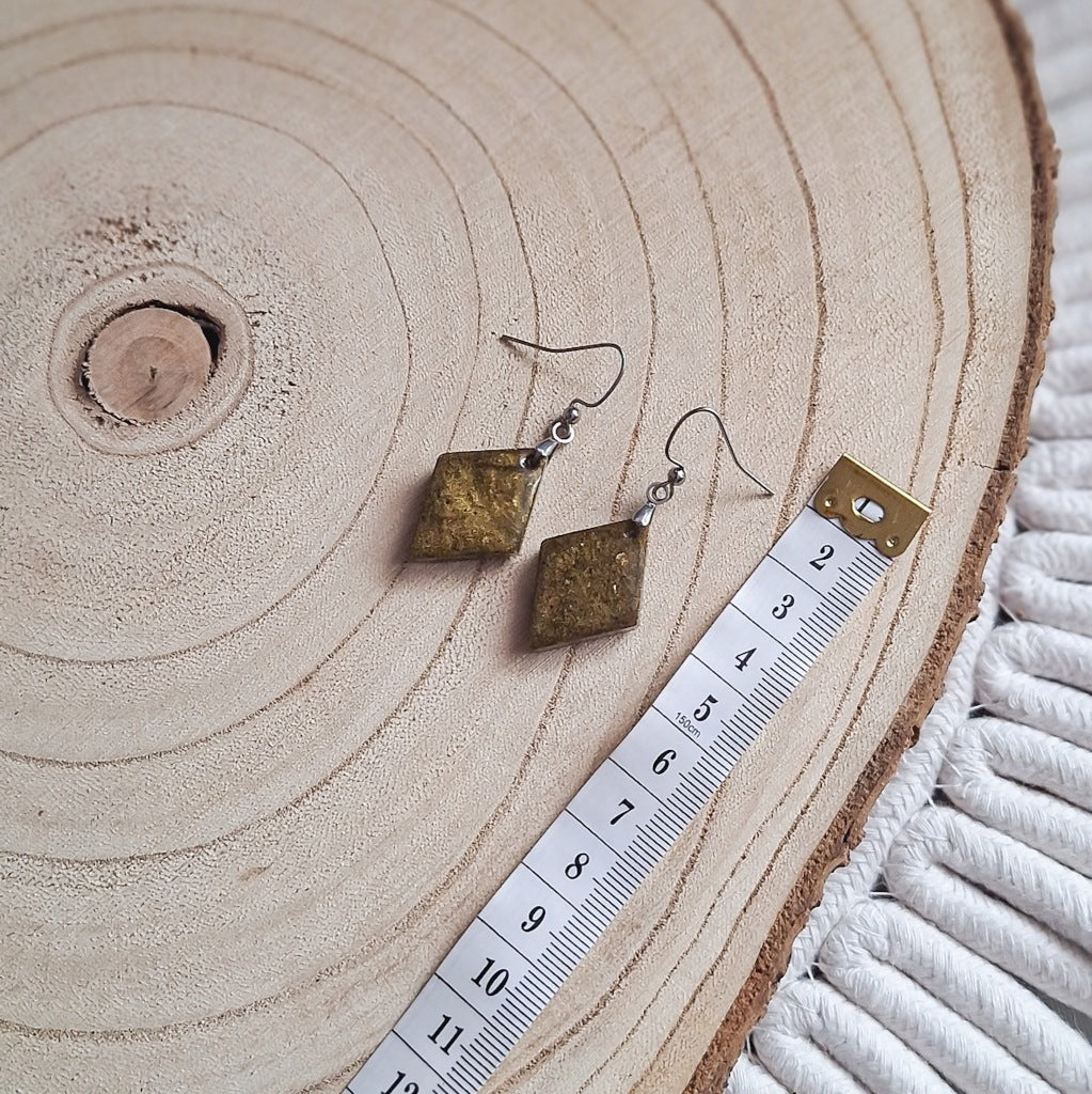 Epoxy Resin Rhombus Earrings, 6 cm, Handmade, Surgical Steel