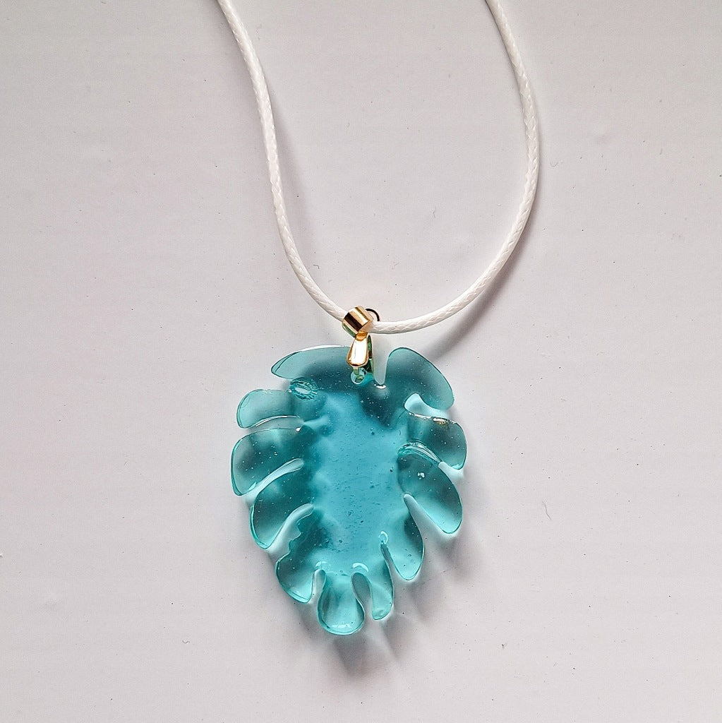 Turquoise Monstera Leaf Epoxy Resin Necklace, 42 cm