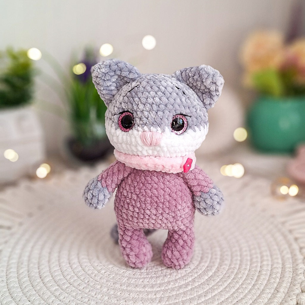 Crochet Kitten Plush Toy, Handmade Amigurumi, 18 cm