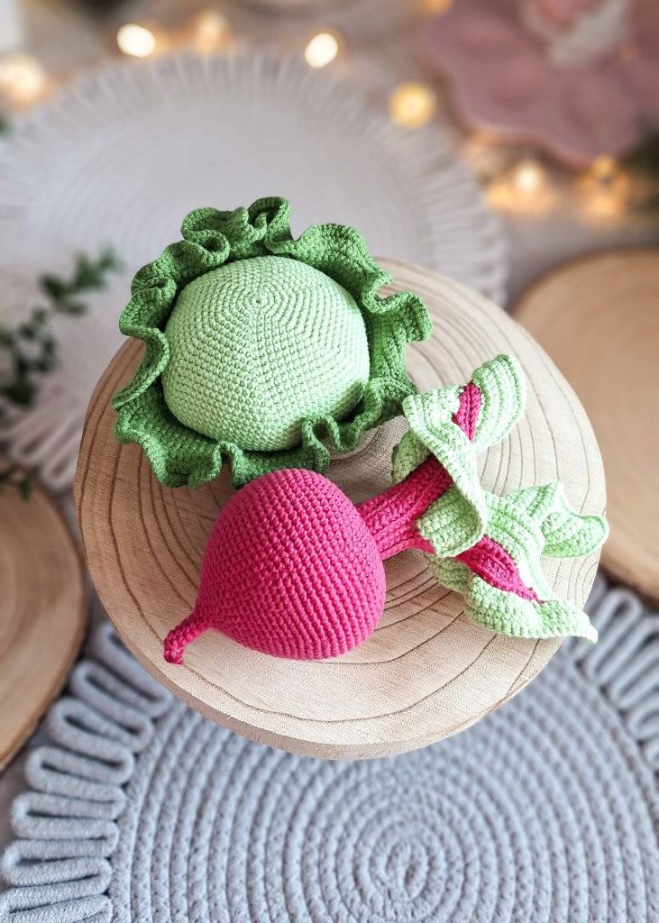 Montessori Set: Crochet Cabbage and Beet with Detachable Top, Handmade