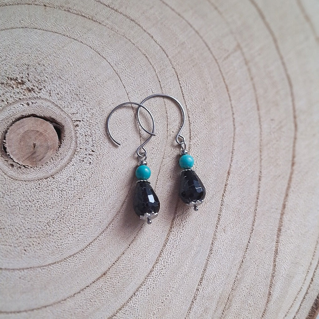 Crackle Agate and Turquoise Howlite Drop Earrings, Surgical Steel