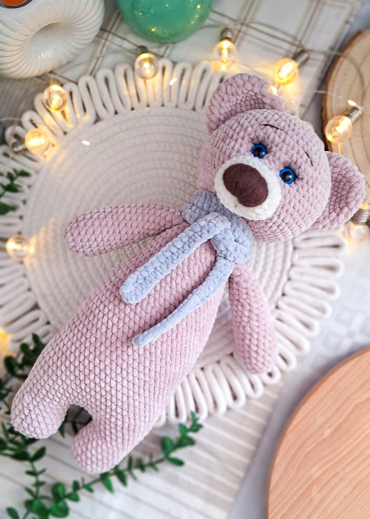 Large Pink Plush Teddy Bear, 42 cm, Handmade Toy with a Scarf