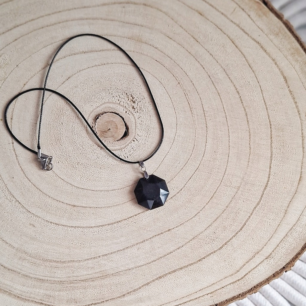 Black Epoxy Resin Pendant, Geometric Hexagon, Handmade