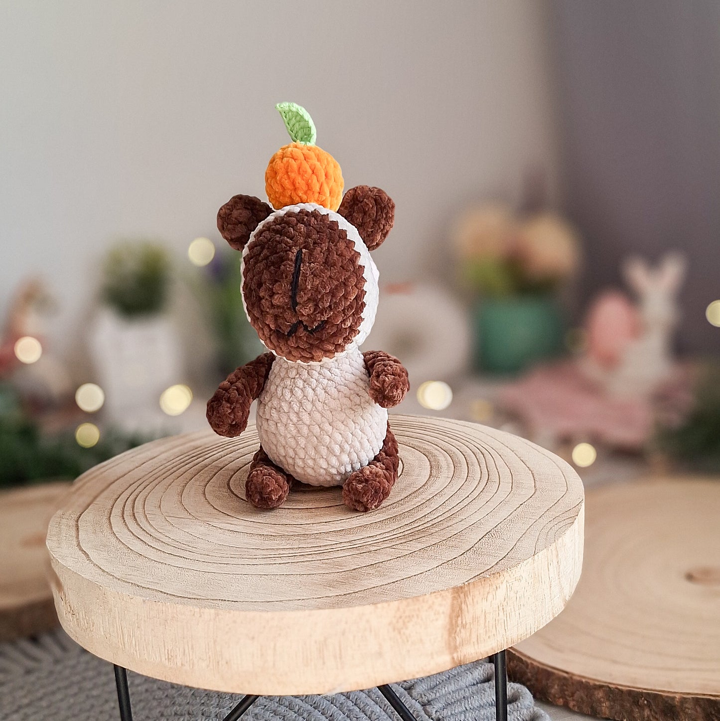 Capybara Plush Toy with Tangerine – Handmade Crochet Gift
