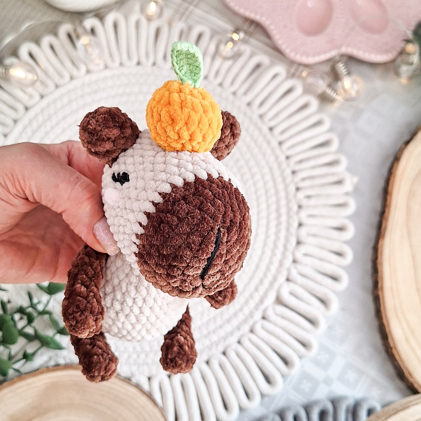 Capybara Plush Toy with Tangerine – Handmade Crochet Gift