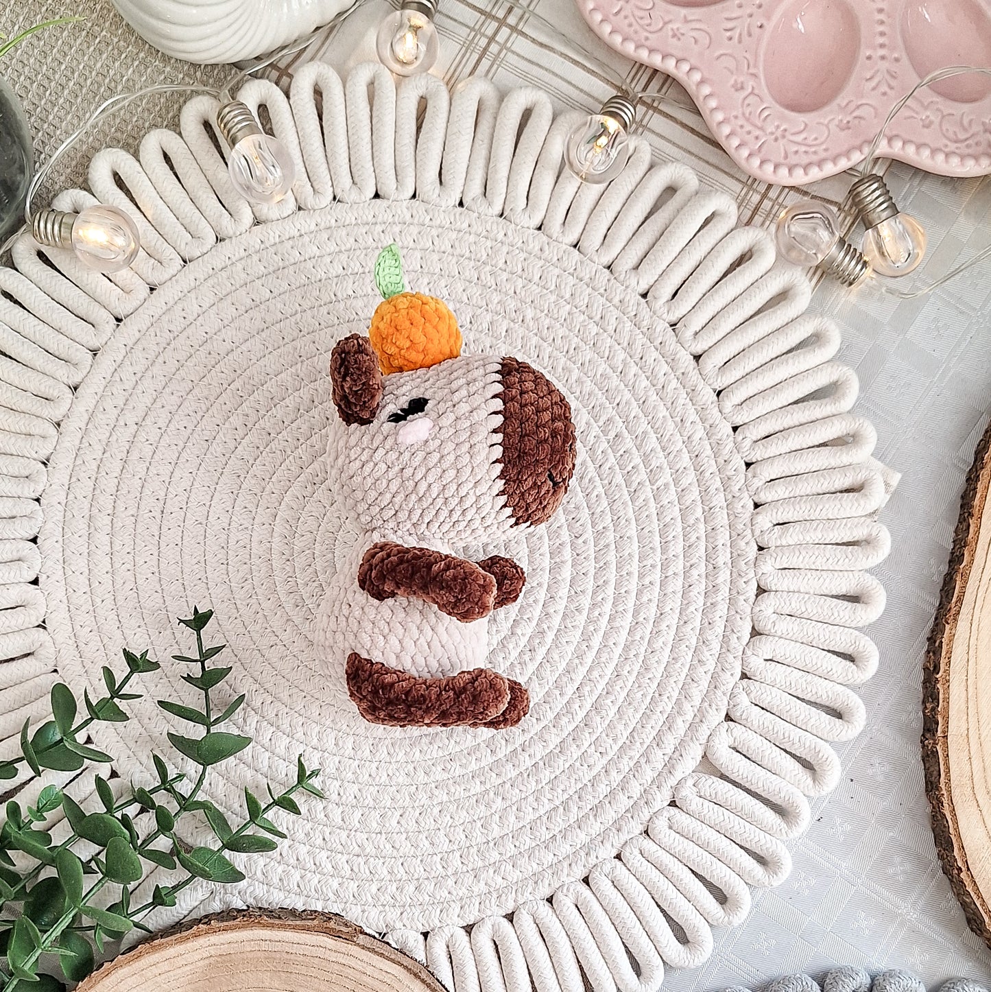 Capybara Plush Toy with Tangerine – Handmade Crochet Gift