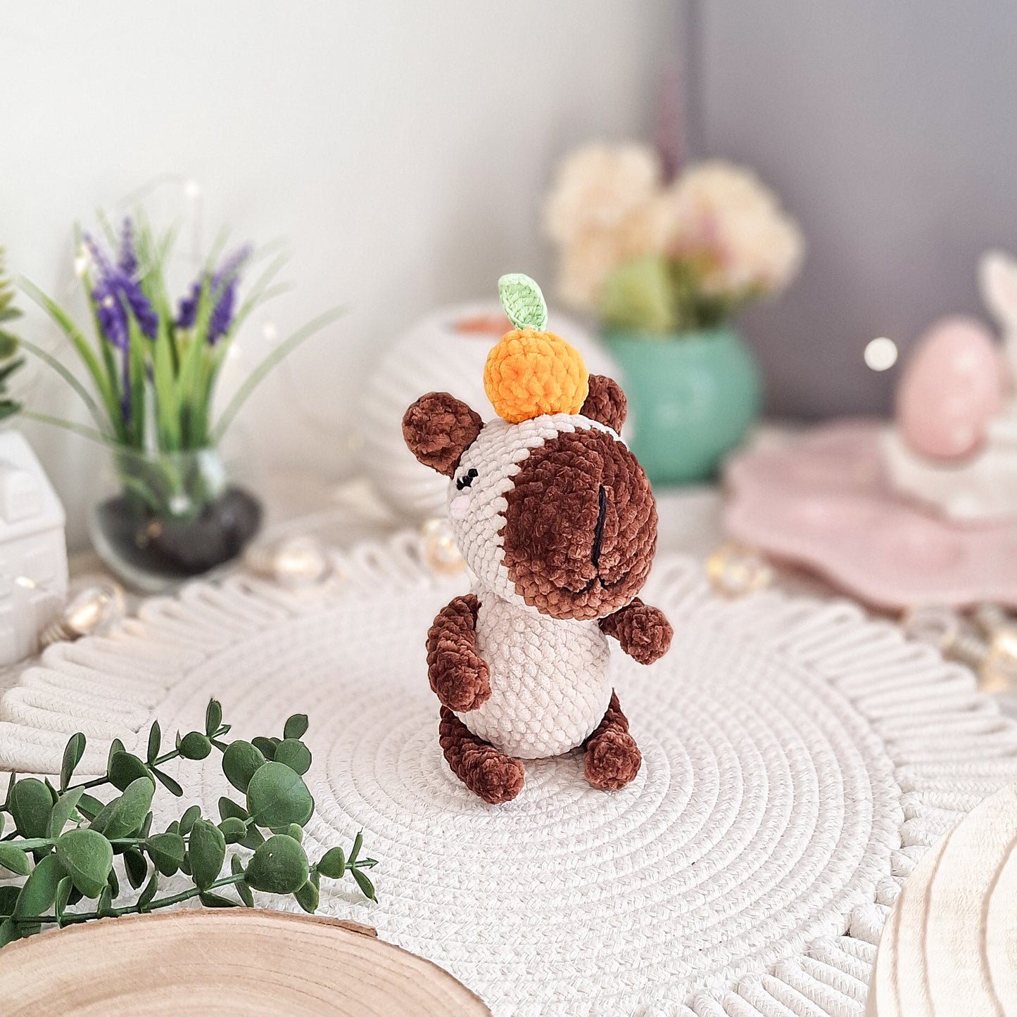 Capybara Plush Toy with Tangerine – Handmade Crochet Gift