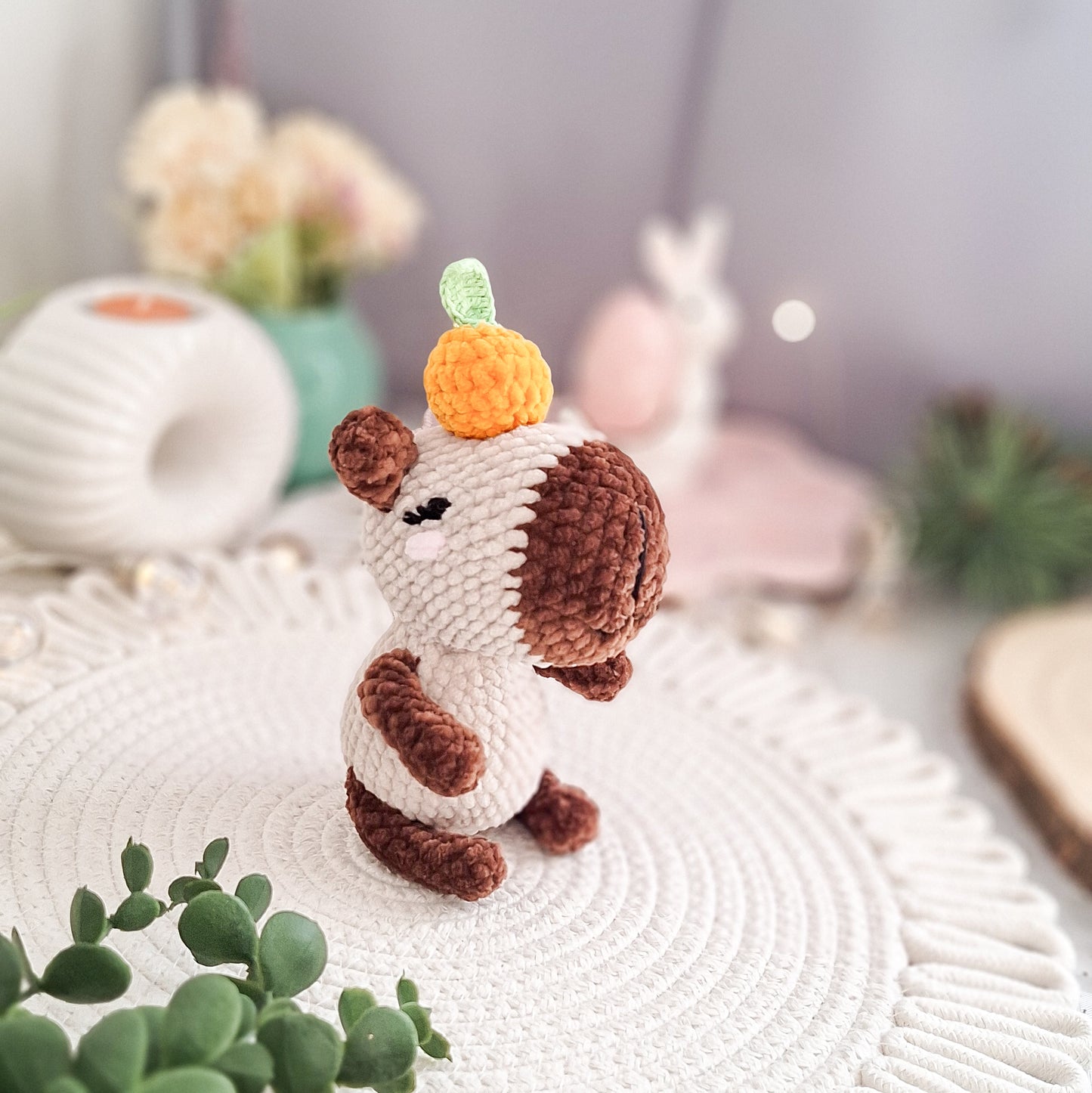 Capybara Plush Toy with Tangerine – Handmade Crochet Gift
