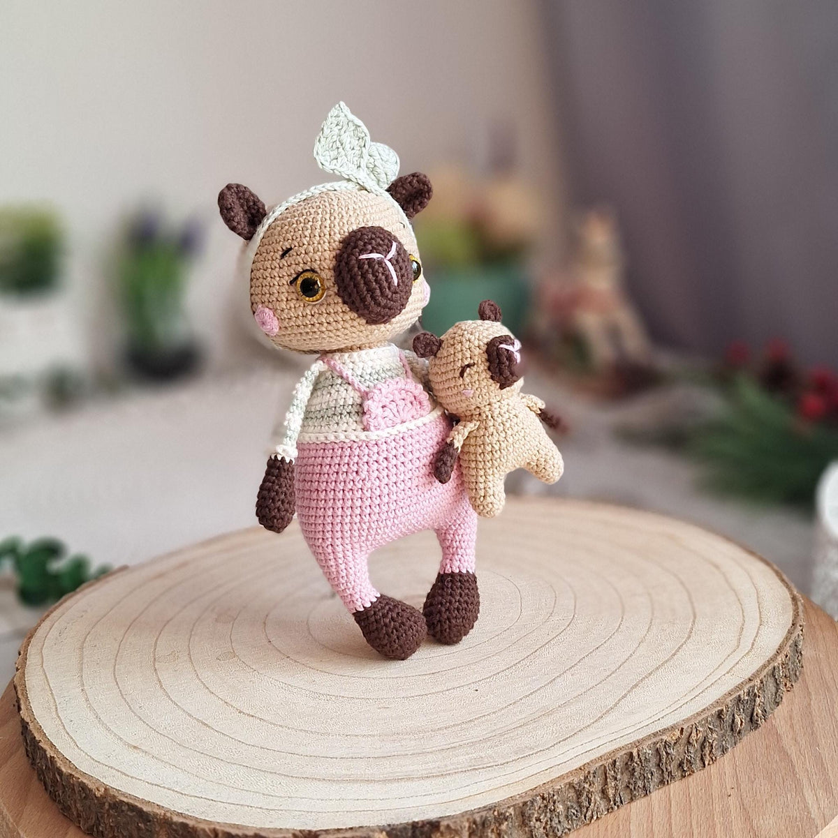 Crochet Capybara Mom Baby Set 20cm Amigurumi Nursery Kawaii Gift Handmade Cotton Toy