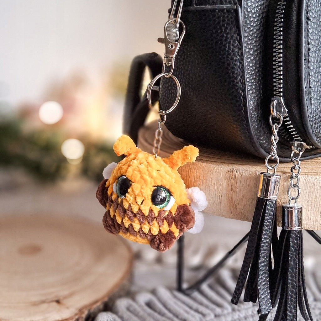 Bee Keychain, Handmade Crochet Plush Yarn Amigurumi