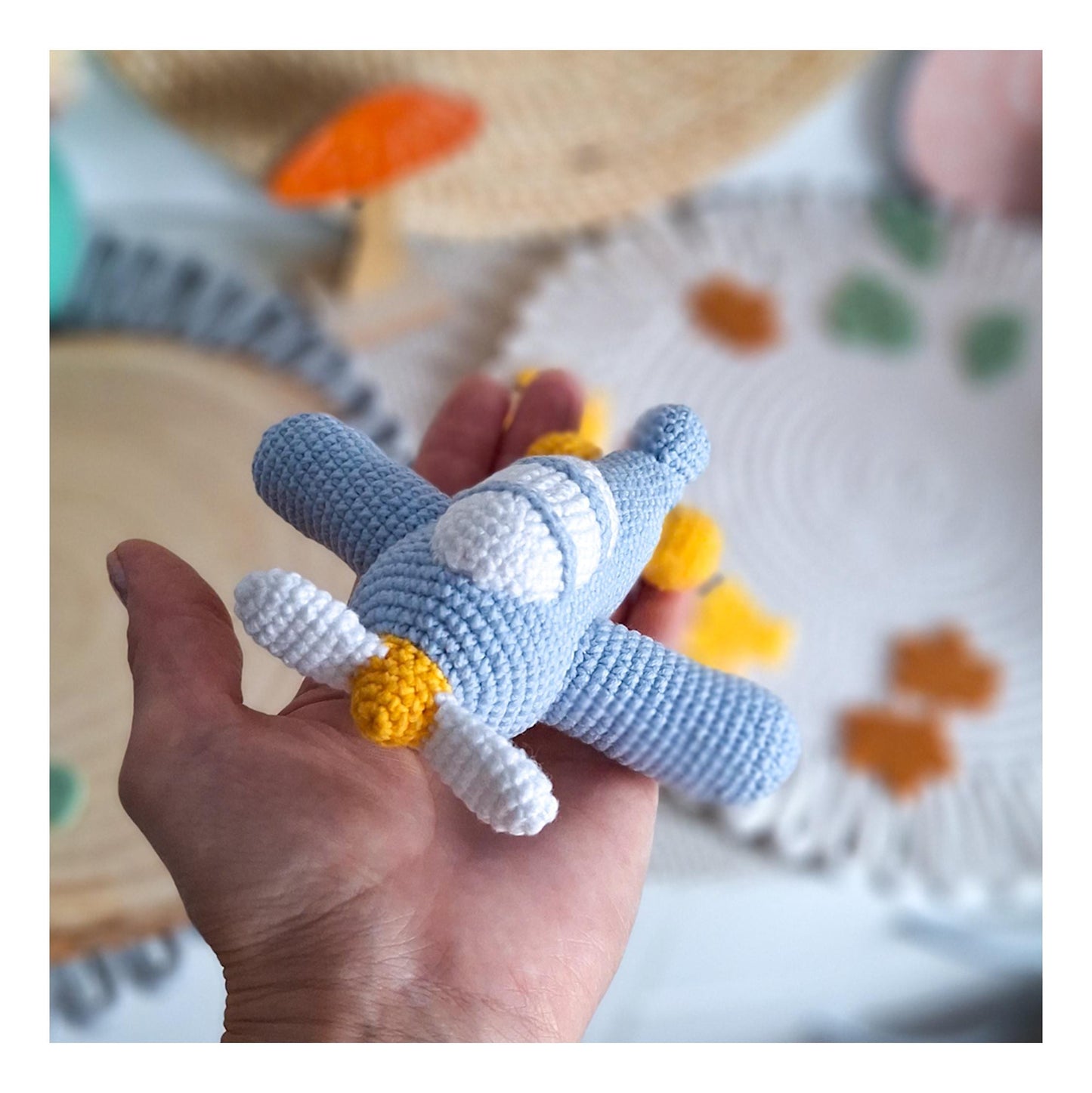 Handmade aviation themed crochet plush toy