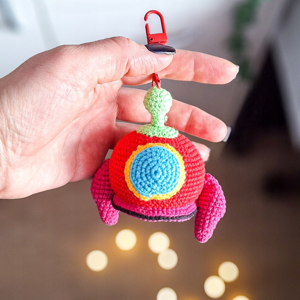 Crochet Rocket Keychain, 8 cm, Handmade, Backpack Gift