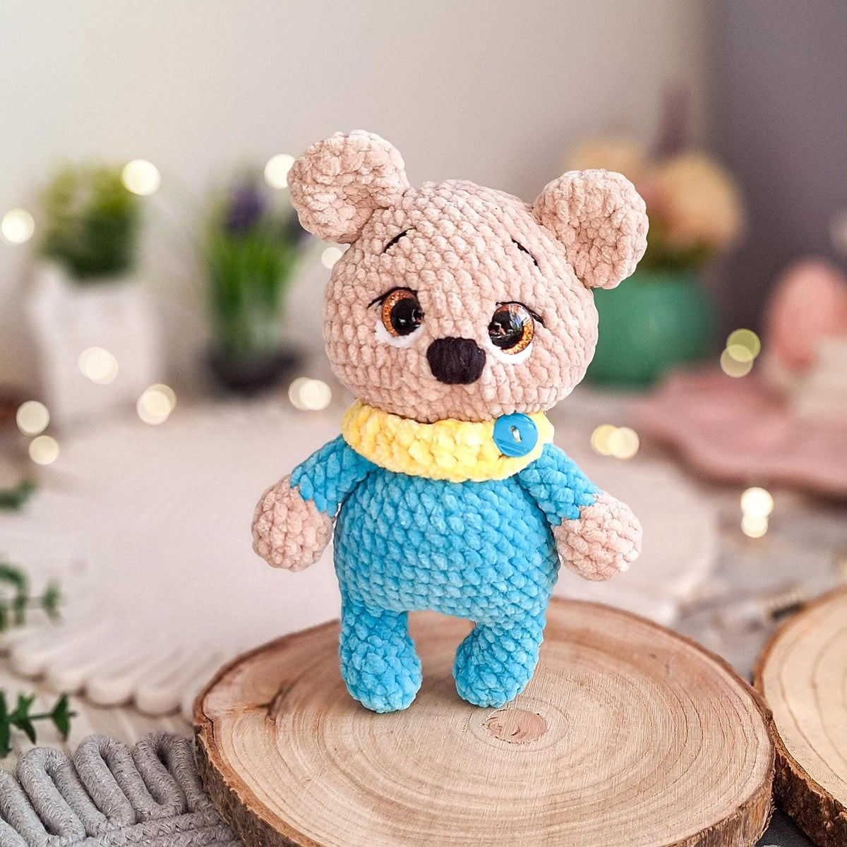 Crochet Bear Plush Toy, Handmade Teddy Bear with Removable Scarf, Stuffed Animal, Nursery Decor, Baby Shower Gift
