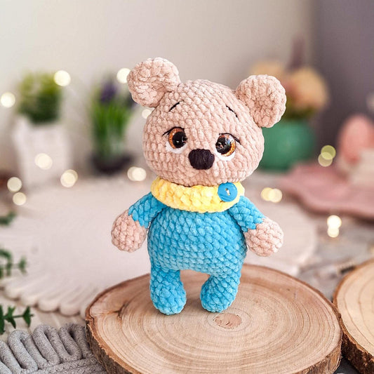 Crochet Bear Plush Toy, Handmade Teddy Bear with Removable Scarf, Stuffed Animal, Nursery Decor, Baby Shower Gift