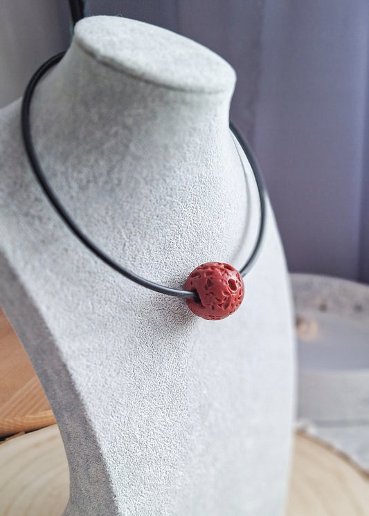 Red Murano Glass Ball Choker, Memory Wire Necklace, Elegant