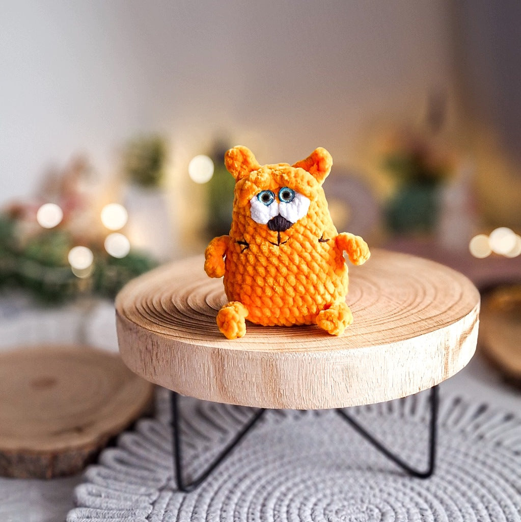 Orange Cat Plush Keychain, Handmade Crochet, 18 cm, Gift