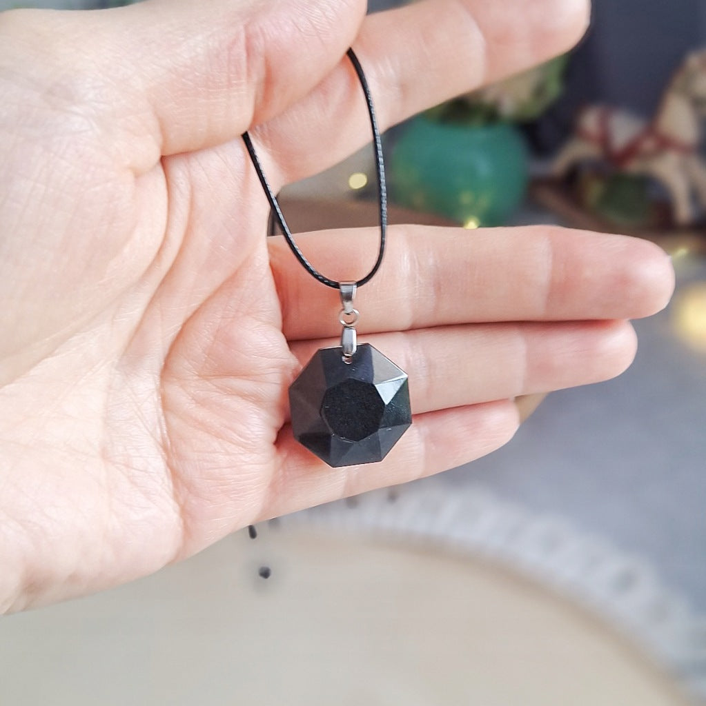 Black Epoxy Resin Pendant, Geometric Hexagon, Handmade