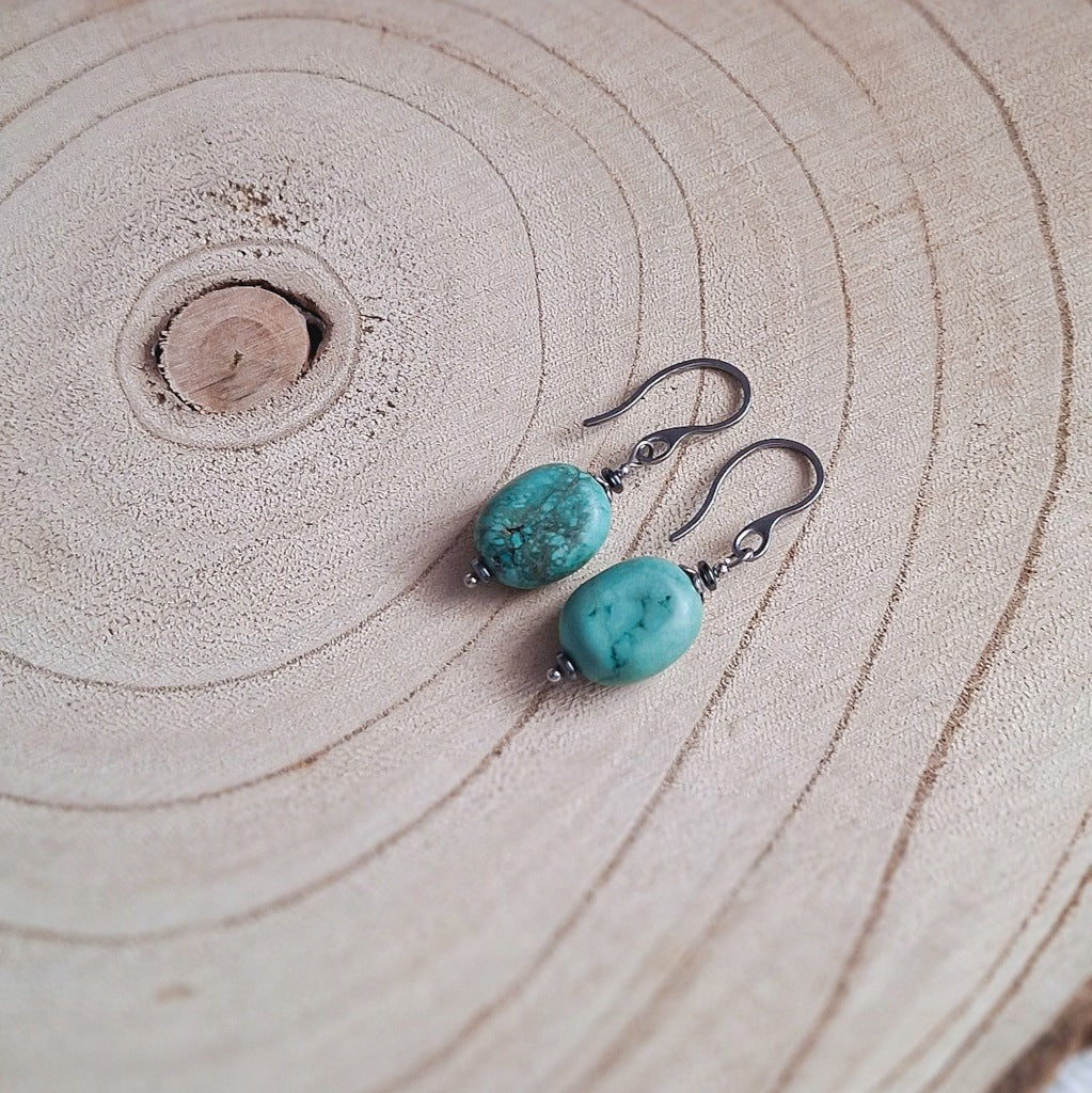 Turquoise Howlite Earrings, Oval, Surgical Steel, Green