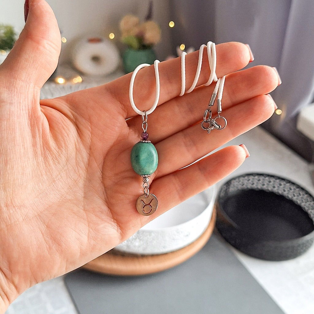 Taurus Zodiac Sign Jewelry Set, Turquoise, Earrings and Necklace