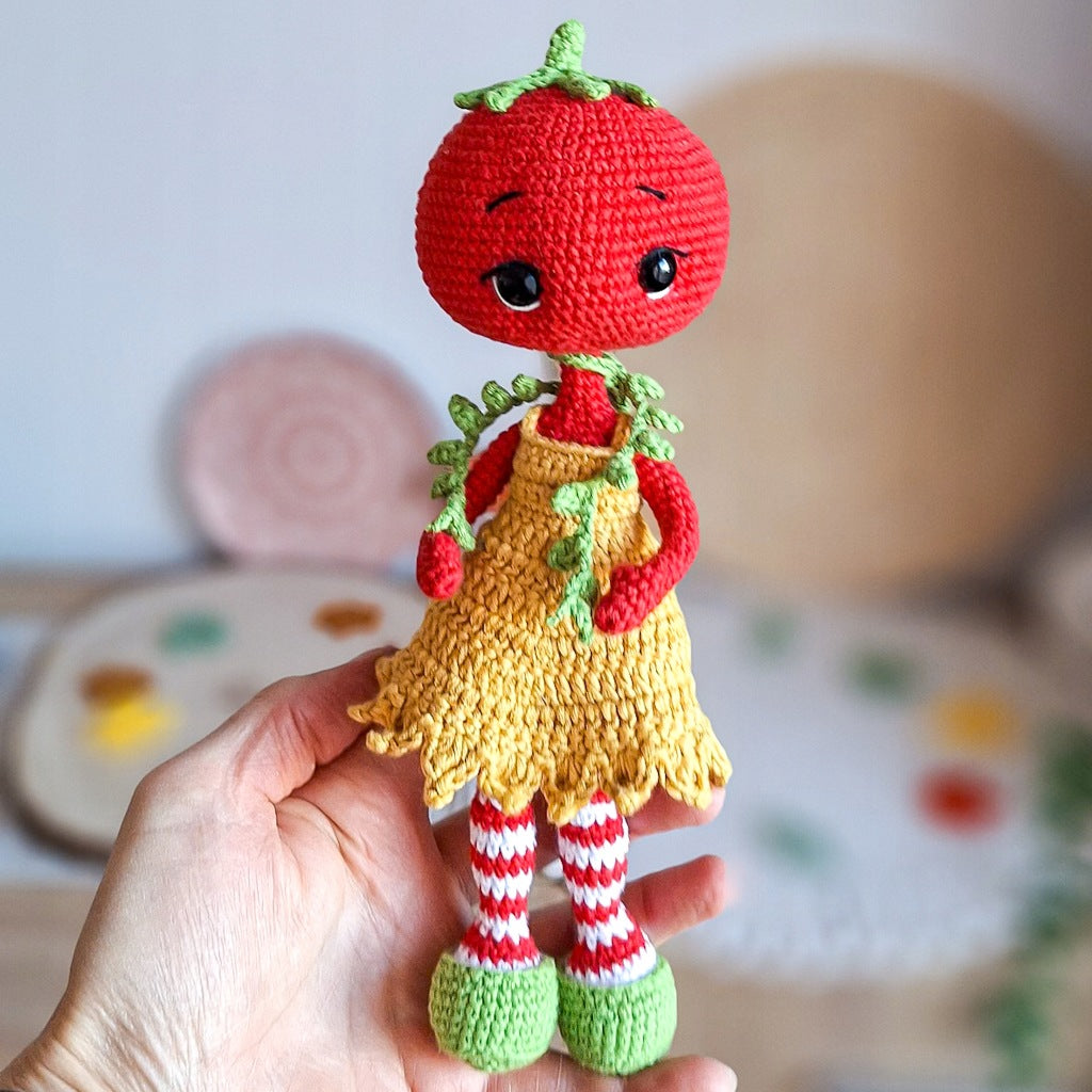 Crochet Tomato Doll, 23 cm, in a Dress, Handmade Toy