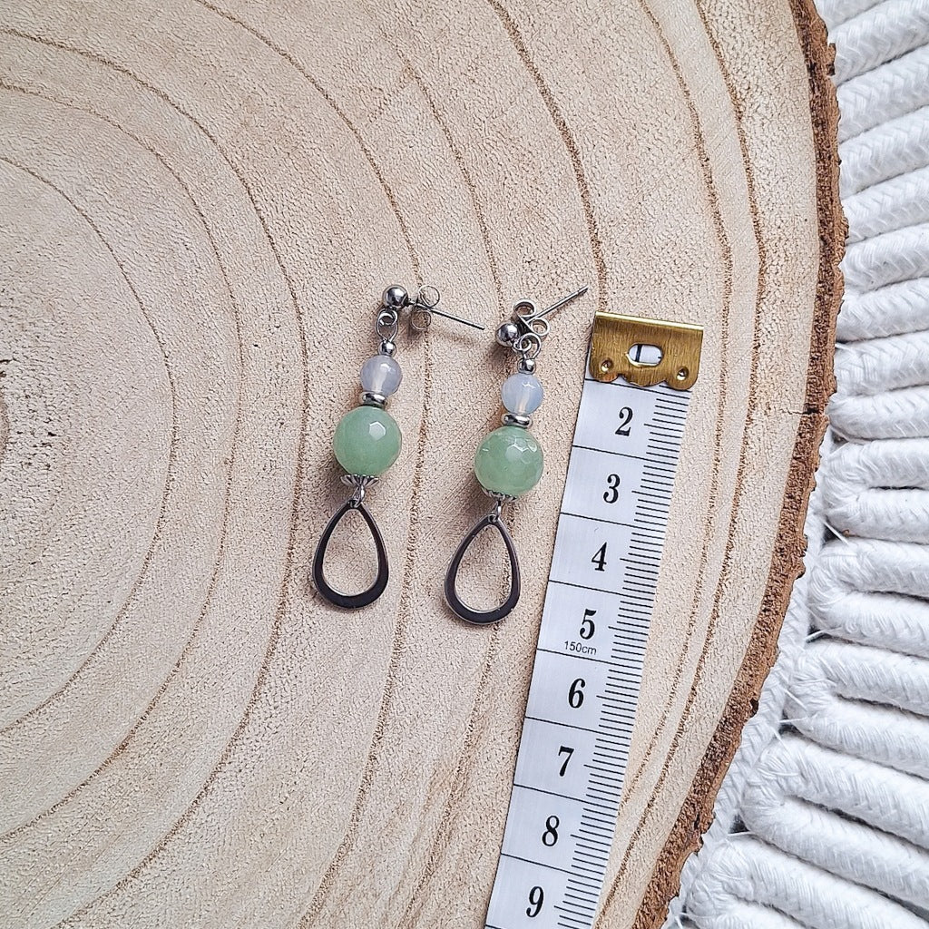 Jade and Agate Stud Earrings – Surgical Steel, Elegant