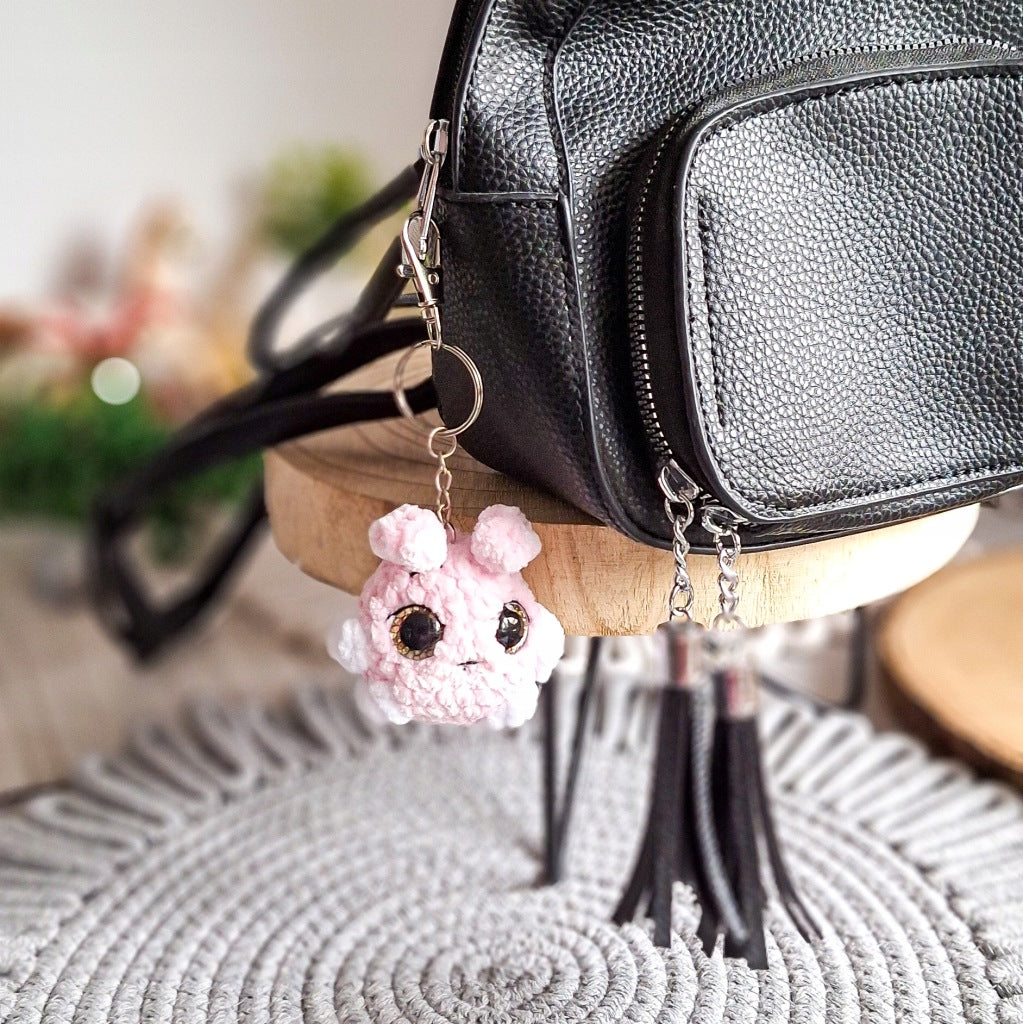 Pink Handmade Crochet Bunny Keychain | Plush Yarn Toy