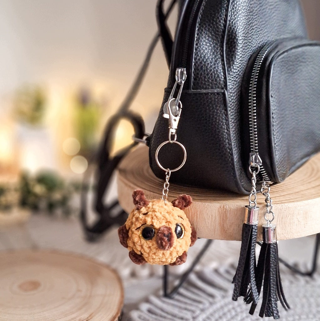 Capybara Keychain, Handmade Plush Amigurumi, 14 cm, for Backpack or Keys