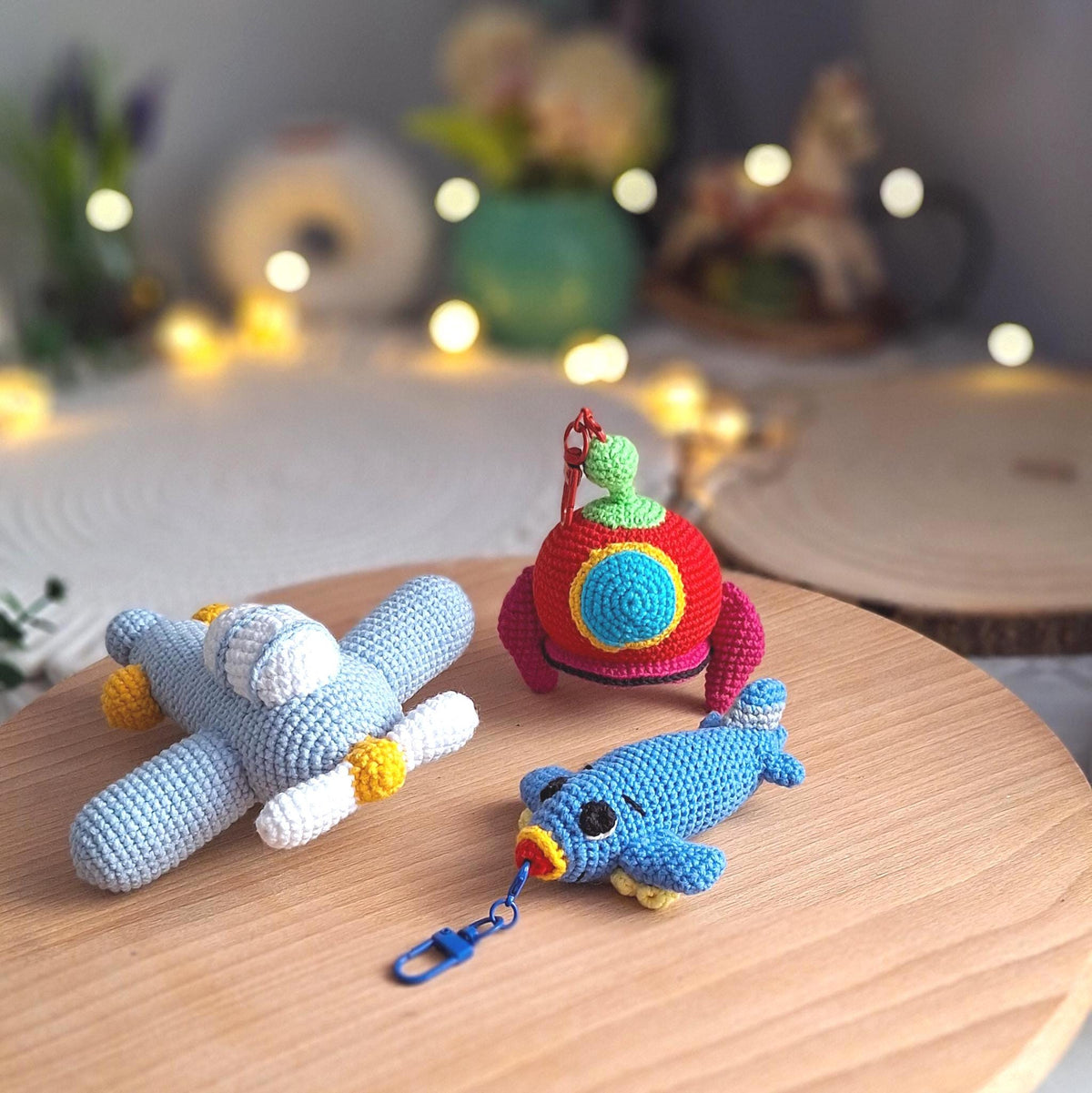 Airplane Keychain Set, Crochet Space Keychains with Sputnik Charm, Amigurumi Travel Gift, Aviation Lover Gift, Pilot Present Set: Set of 3 Best Value