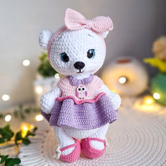 Crochet Teddy Bear, 31 cm, in a Dress – Handmade