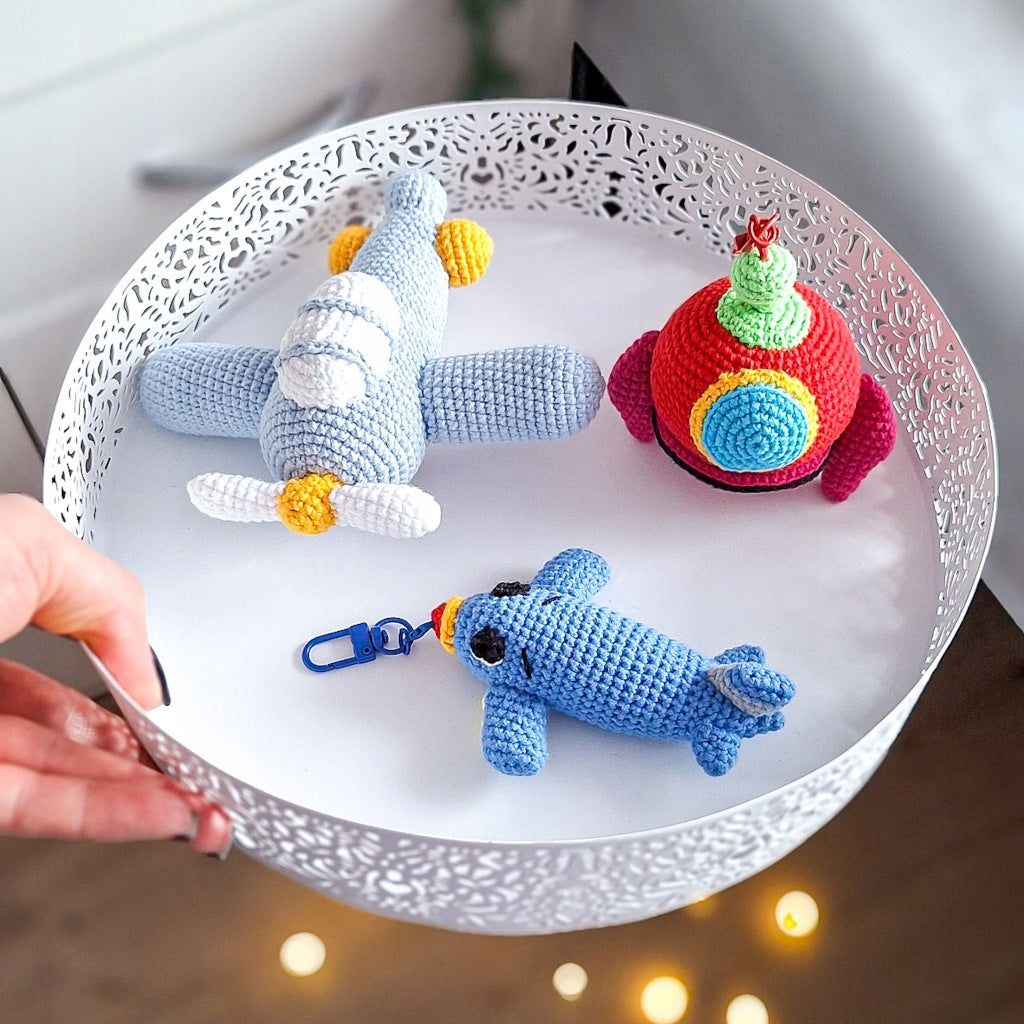 Space Set – 15 cm Airplane, Sputnik, and Airplane Keychain, Handmade
